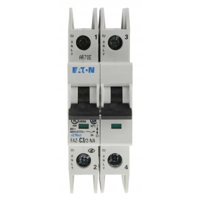 Eaton 102161 FAZ-C3/2-NA MCB Mini Circuit Breaker 2P, 3 A, 10 kA, Curve C