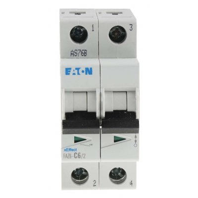 Eaton 239100 FAZ6-C6/2 MCB Mini Circuit Breaker 2P, 6 A, 6 kA, Curve C