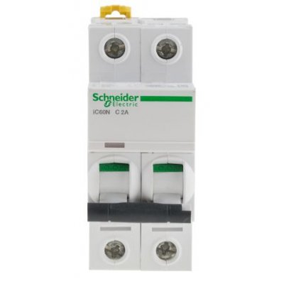 Schneider Electric A9F74202  Acti 9 iC60N MCB Mini Circuit Breaker 2P, 2 A, 6 kA, Curve C