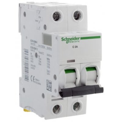 Schneider Electric A9F54202  Acti 9 iC60H MCB Mini Circuit Breaker 2P, 2 A, 10 KA, Curve C