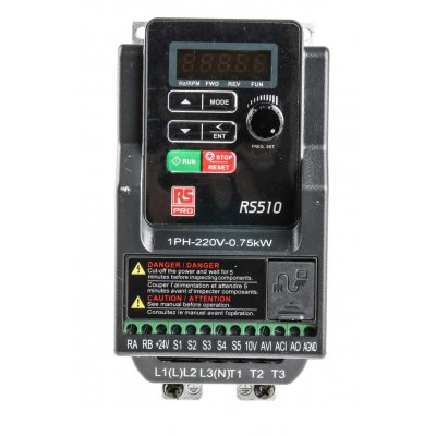 RS PRO 122-3411 RS PRO Inverter Drive, 1-Phase In, 0.01 → 599Hz Out 0.75 kW, 230 V ac with EMC Filter, 11 A RS510, IP20
