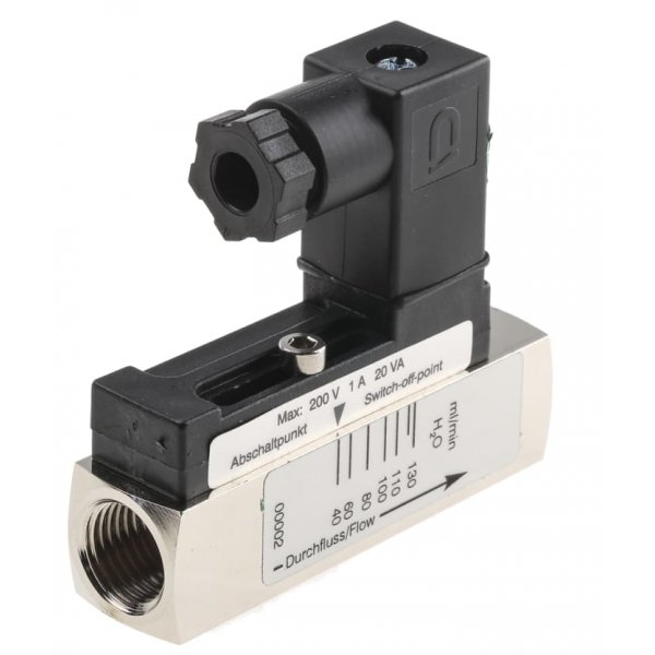 RS PRO 510-0559 Piston Inline Flow Switch for Liquid, 0.04 L/min Min, 0.13 L/min Max