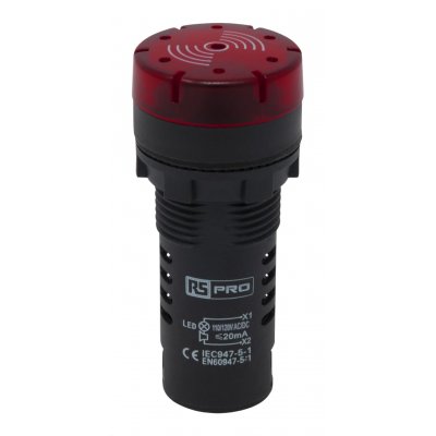 RS PRO 909-2550 Red LED Pilot Light Complete With Sounder 22mm