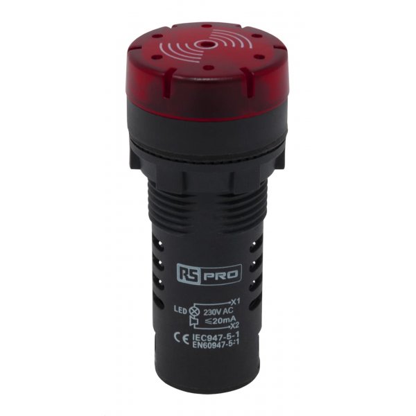 RS PRO 909-2569  Red LED Pilot Light Complete With Sounder 22mm