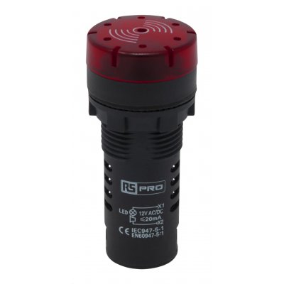 RS PRO 909-2553  Red LED Pilot Light Complete With Sounder 22mm