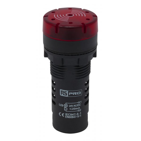 RS PRO 909-2556 Red LED Pilot Light Complete With Sounder 22mm