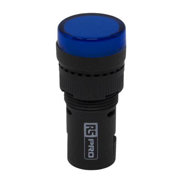 RS PRO 909-2427  Blue LED Pilot Light, 16mm Cutout, IP40, Round, 120 V ac/dc, 20 mA