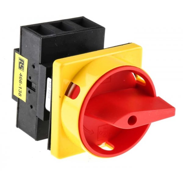 RS PRO 466-138 3 Pole Panel Mount Non Fused Isolator Switch, 63 A, 22 kW, IP65