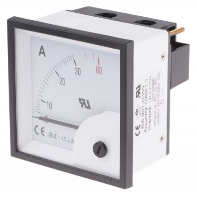 RS PRO 901-0359  Analogue Panel Ammeter 30A AC, 68mm x 68mm, ±1.5 % Moving Iron