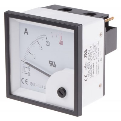 RS PRO 901-0340 Analogue Panel Ammeter 40A AC, 68mm x 68mm, ±1.5 % Moving Iron
