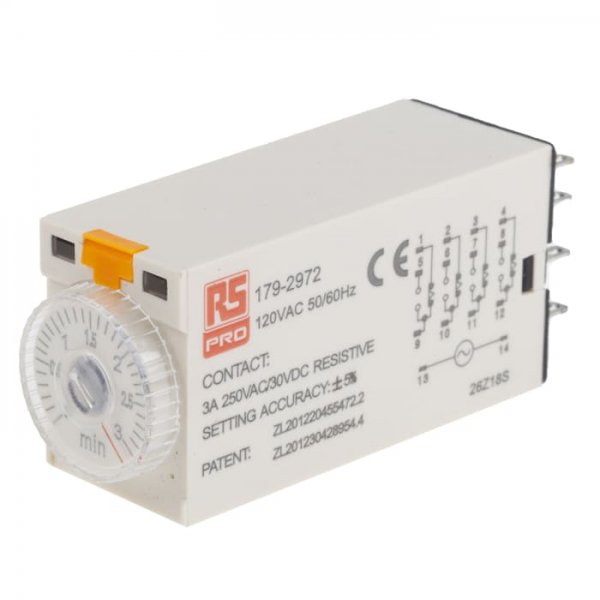 RS PRO 179-2972  ON-Delay 1 Time Delay Relay, 0.1 → 3 min, 4PDT, 4 Contacts, 4PDT, 110 V ac