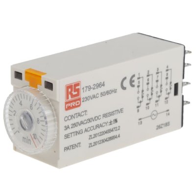 RS PRO 179-2964  ON-Delay 1 Time Delay Relay, 0.5 → 10 min, 4PDT, 4 Contacts, 4PDT, 230 V ac