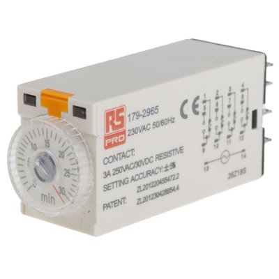 RS PRO 179-2965  ON-Delay 1 Time Delay Relay, 1 → 30 min, 4PDT, 4 Contacts, 4PDT, 230 V ac