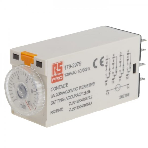RS PRO 179-2975  ON-Delay 1 Time Delay Relay, 0.5 → 10 min, 4PDT, 4 Contacts, 4PDT, 110 V ac