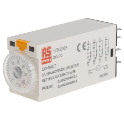 RS PRO 179-2986  ON-Delay 1 Time Delay Relay, 1 → 30 min, 4PDT, 4 Contacts, 4PDT, 24 V dc