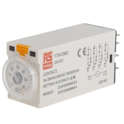 RS PRO 179-2982  ON-Delay 1 Time Delay Relay, 2 → 60 s, 4PDT, 4 Contacts, 4PDT, 24 V dc