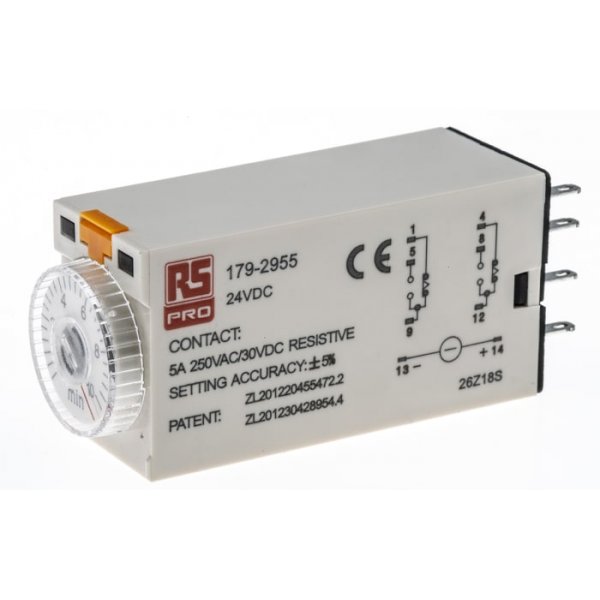 RS PRO 179-2955  ON-Delay 1 Time Delay Relay, 0.5 → 10 min, DPDT, 2 Contacts, DPDT, 24 V dc