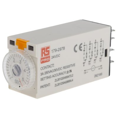 RS PRO 179-2978ON-Delay 1 Time Delay Relay, 0.2 → 5 s, 4PDT, 4 Contacts, 4PDT, 24 V dc