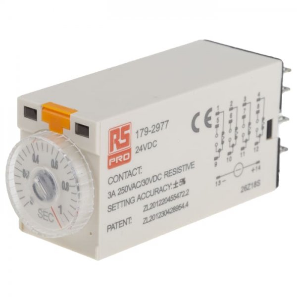 RS PRO 179-2977 ON-Delay 1 Time Delay Relay, 0.1 → 1 s, 4PDT, 4 Contacts, 4PDT, 24 V dc