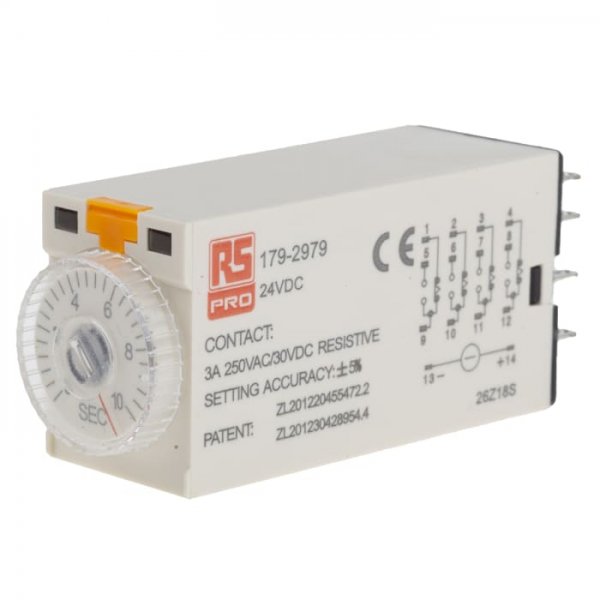 RS PRO 179-2979  ON-Delay 1 Time Delay Relay, 0.5 → 10 s, 4PDT, 4 Contacts, 4PDT, 24 V dc