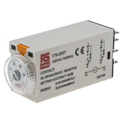 RS PRO 179-2937  ON-Delay 1 Time Delay Relay, 0.1 → 1 s, DPDT, 2 Contacts, DPDT, 110 V ac