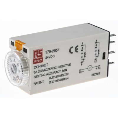 RS PRO 179-2951  ON-Delay 1 Time Delay Relay, 2 → 60 s, DPDT, 2 Contacts, DPDT, 24 V dc