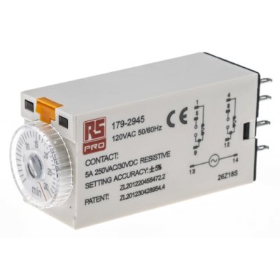 RS PRO 102-6123  Time Delay Relay, Screw, DPDT, 12 → 230 V ac/dc