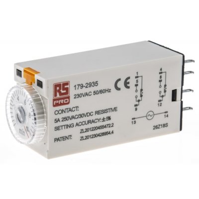 RS PRO 179-2935  ON-Delay 1 Time Delay Relay, 0.5 → 10 min, DPDT, 2 Contacts, DPDT, 230 V ac