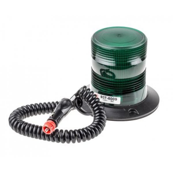 RS PRO 907-6009 Green Flashing Beacon, 10 → 100 V dc, Magnetic Mount, LED Bulb, IP56