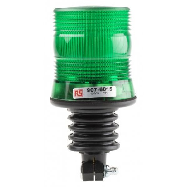 RS PRO 907-6015 Green Flashing Beacon, 10 → 100 V dc, Flexi DIN Mount, LED Bulb, IP56