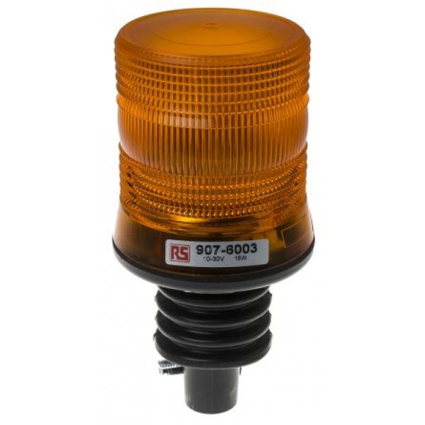 RS PRO 907-6003 Amber Flashing Beacon, 10 → 100 V dc, Flexi DIN Mount, LED Bulb, IP56