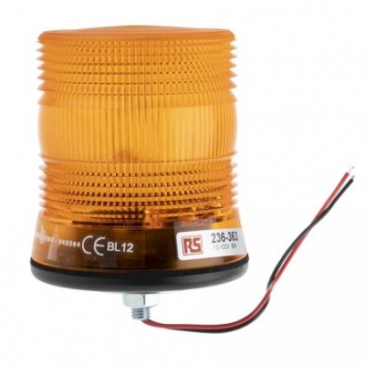RS PRO 236-363 Amber Flashing Beacon, 10 → 100 V dc, Surface Mount, Xenon Bulb, IP56