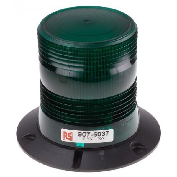 RS PRO 907-6037 Green Flashing Beacon, 10 → 100 V dc, Surface Mount, Wall Mount, LED Bulb, IP56
