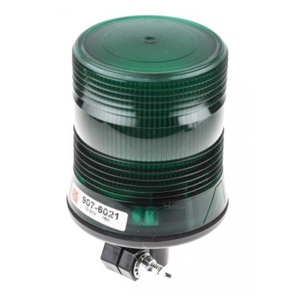 RS PRO 907-6021 Green Flashing Beacon, 10 → 100 V dc, DIN Mount, Tube Mount, LED Bulb, IP56