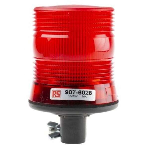 RS PRO 907-6028 Red Flashing Beacon, 10 → 100 V dc, DIN Mount, Tube Mount, LED Bulb, IP56