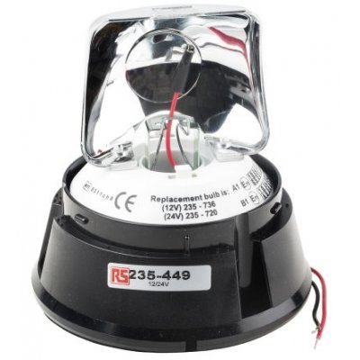 RS PRO 235-449 Rotating Beacon, 12 V dc, 24 V dc, Surface Mount, Incandescent Bulb, IP56