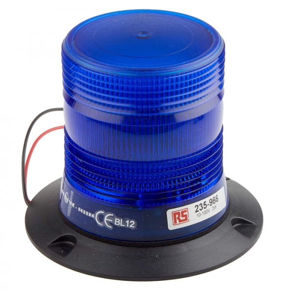 RS PRO 235-966 Blue Flashing Beacon, 10 → 100 V dc, Surface Mount, Xenon Bulb, IP56