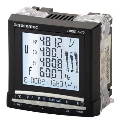 Socomec 48250405 DIRIS A30 1, 3 Phase Backlit LCD Energy Meter with Pulse Output, 92mm Cutout Height