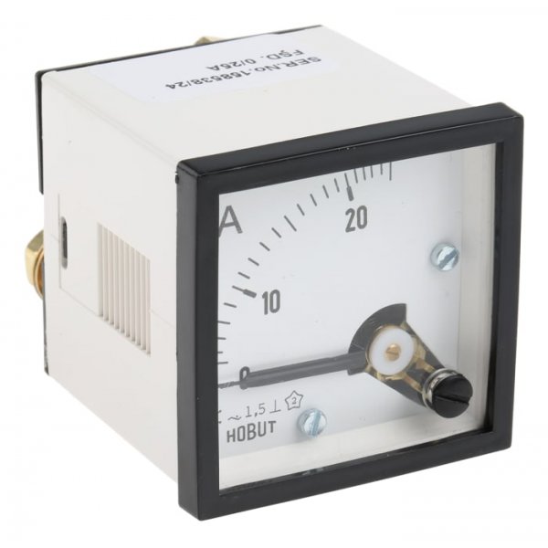HOBUT D48MIS25A/1-002 Analogue Panel Ammeter 0/25A Direct Connected AC, 48mm x 48mm Moving Iron