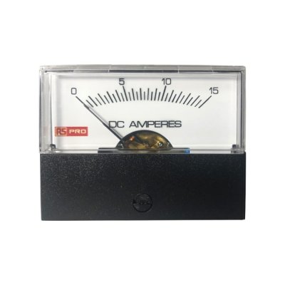 RS PRO 186-2538 Analogue Panel Ammeter 15 (Input)A DC, 57mm x 44mm, ±1.5 % Moving Coil