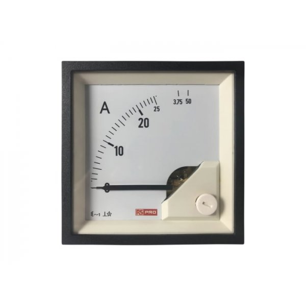 RS PRO 186-2451 Analogue Panel Ammeter 50 (Input)A AC, 72mm x 72mm, 1 % Moving Iron
