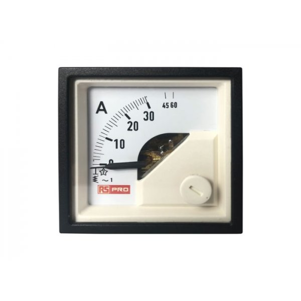 RS PRO 186-2426 Analogue Panel Ammeter 60 (Input)A AC, 48mm x 48mm, 1 % Moving Iron