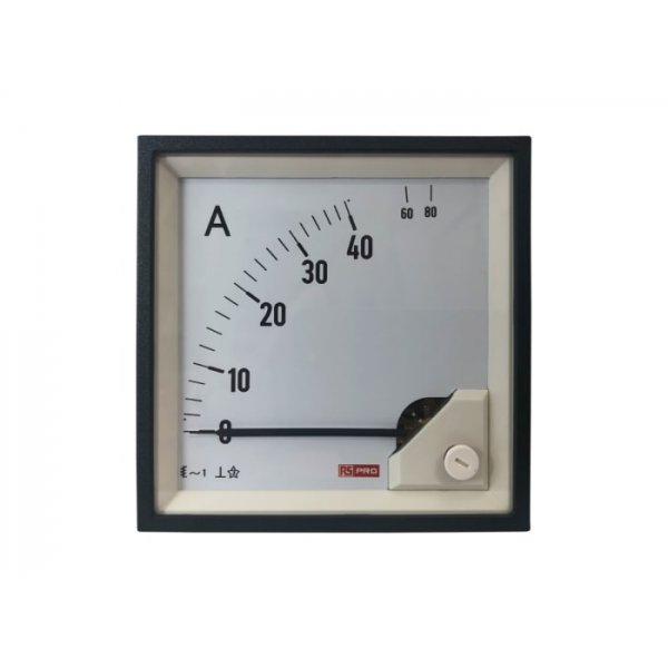 RS PRO 186-2469 Analogue Panel Ammeter 80 (Input)A AC, 96mm x 96mm, 1 % Moving Iron