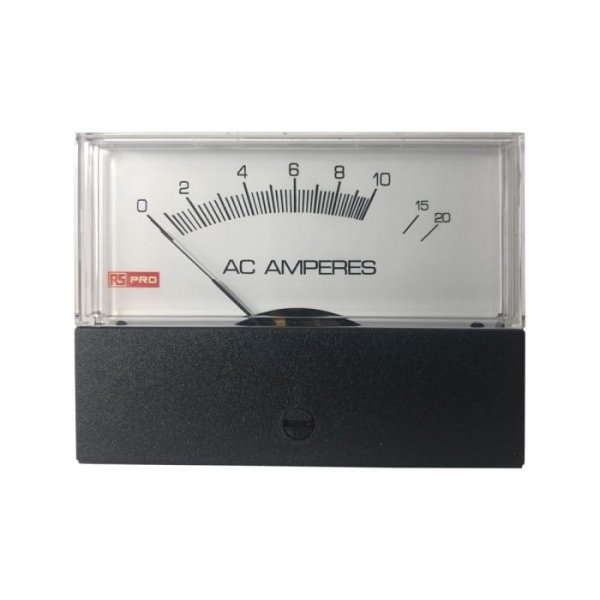 RS PRO 186-2515 Analogue Panel Ammeter 20 (Input)A AC, 76mm x 74mm, ±1.5 %