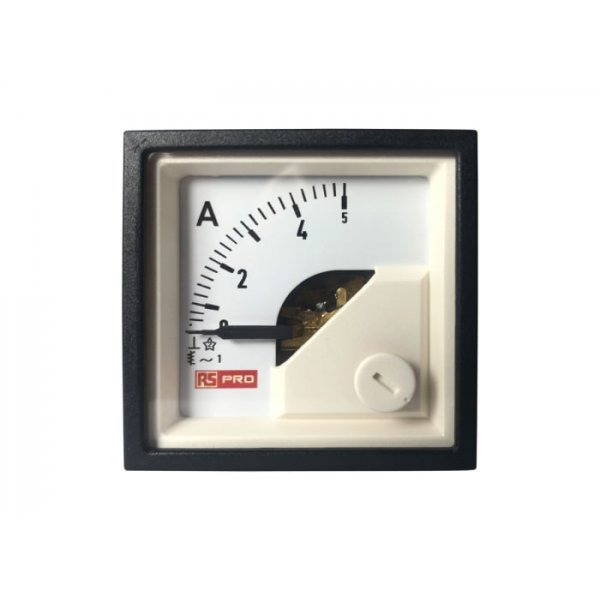 RS PRO 186-2412 Analogue Panel Ammeter 5 (Input, Scale)A AC, 48mm x 48mm
