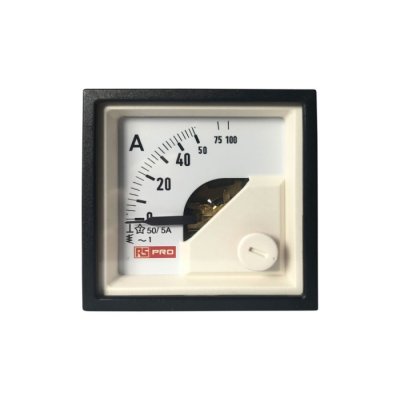 RS PRO 186-2419 Analogue Panel Ammeter 10 (Input) A, 100 (Scle) A, 50/5 (CT) A AC, 48mm x 48mm