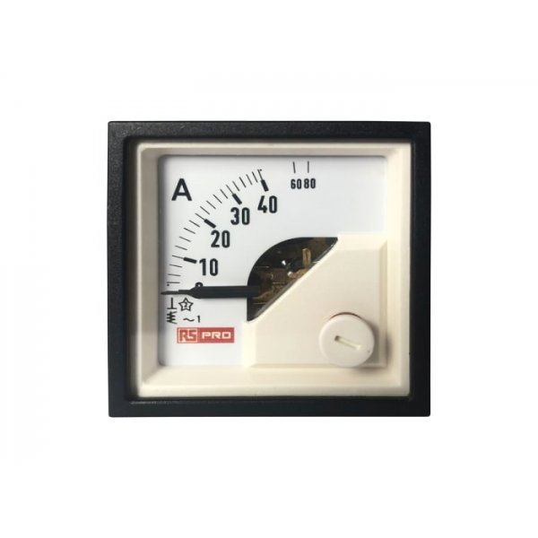 RS PRO 186-2428 Analogue Panel Ammeter 80 (Input)A AC, 48mm x 48mm