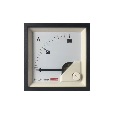 RS PRO 186-2435 Analogue Panel Ammeter 100 (Scle) A, 100/5 (CT) A, 5 (Input) A AC