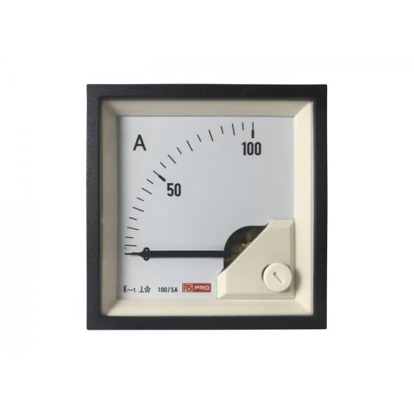 RS PRO 186-2435 Analogue Panel Ammeter 100 (Scle) A, 100/5 (CT) A, 5 (Input) A AC