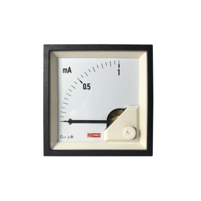 RS PRO 186-2487 Analogue Panel Ammeter 1 (Input)mA DC, 72mm x 72mm, 1 % Moving Coil